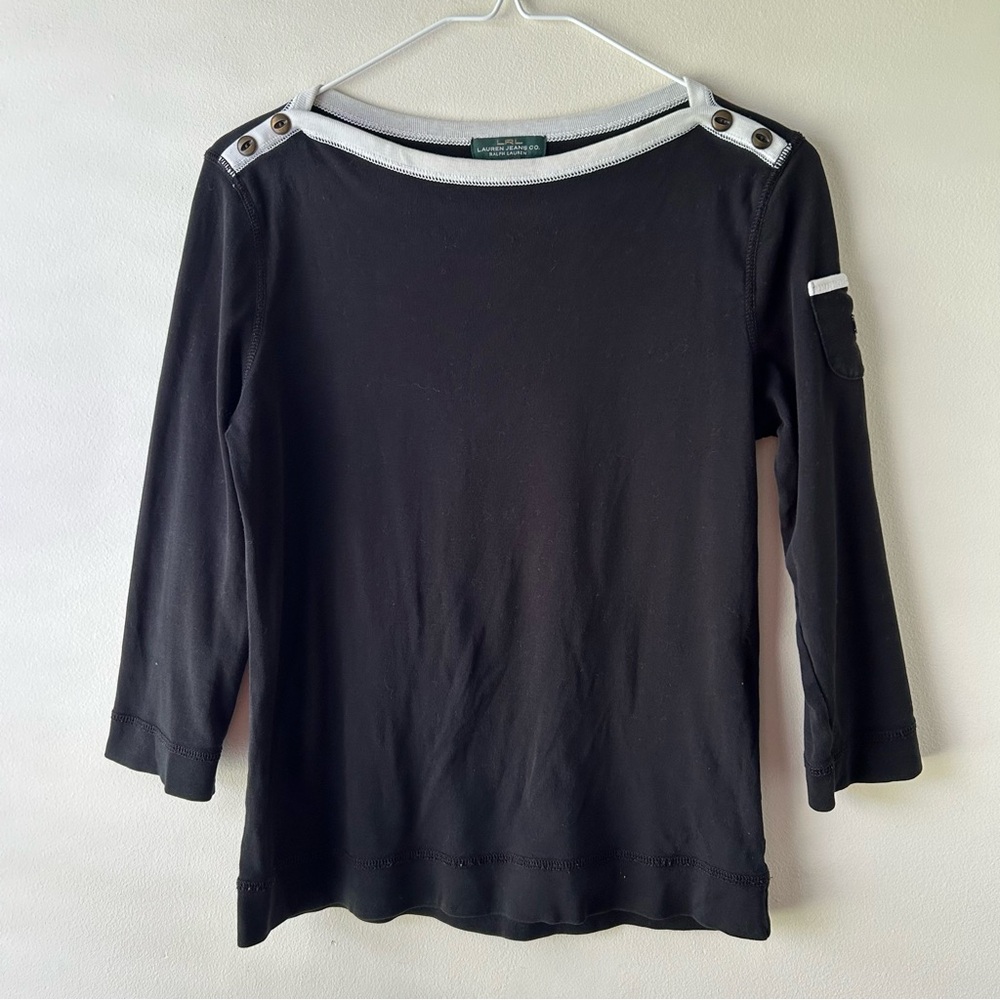 5 FOR $25 | Vintage Ralph Lauren Jeans 3/4 Sleeve Boatneck Tee Black Cream M